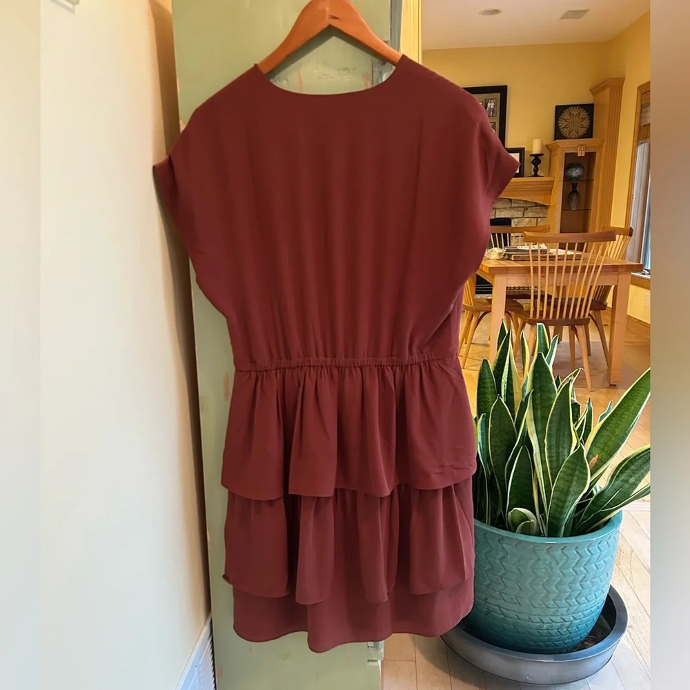 J.Crew Point Sur Popover Ruffle Dress in Burnt Umber/Sienna Brown Size 12 NWT
